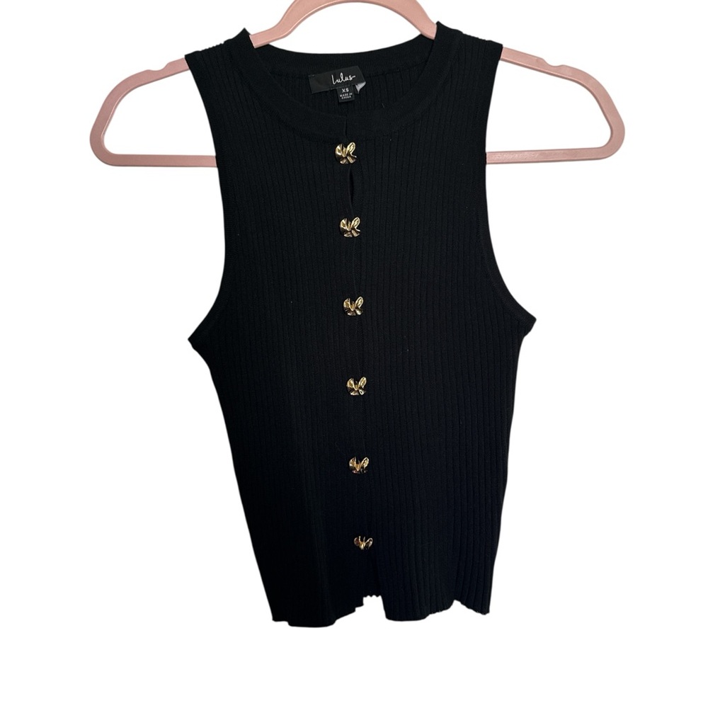 Black Ribbed Knit Button-Front Tank Top - Picture 4 of 5